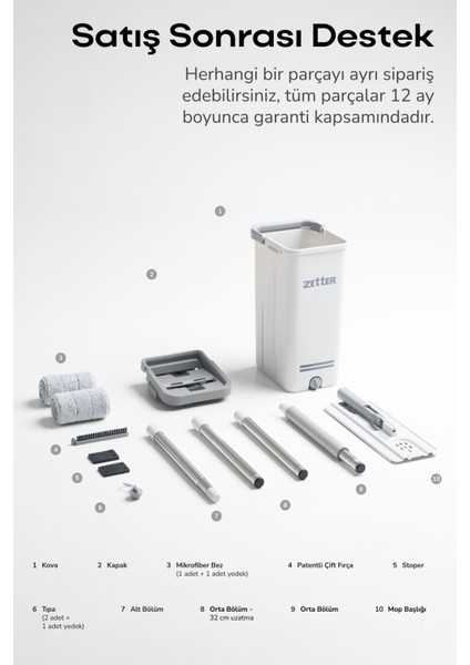 Tablet Mop Temizlik Seti Yeni Nesil Paspas M Boy - Beyaz