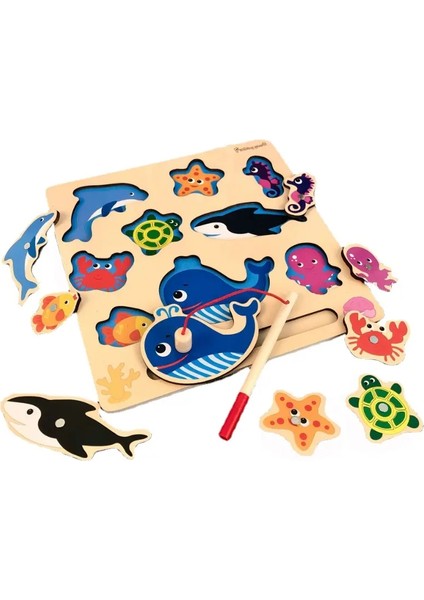Montessori Ahşap Manyetik Balıkçılık Oyuncakları Bebek Karikatür Marine Yaşam Biliş Balık Oyunları Eğitim Ebeveyn-Çocuk Etkileşimli Renk: Balıkçılık Oyuncakları (Yurt Dışından)