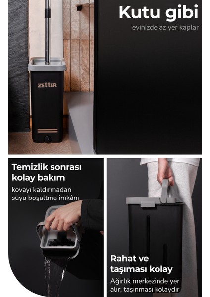 Tablet Mop Temizlik Seti Yeni Nesil Paspas M Boy - Siyah