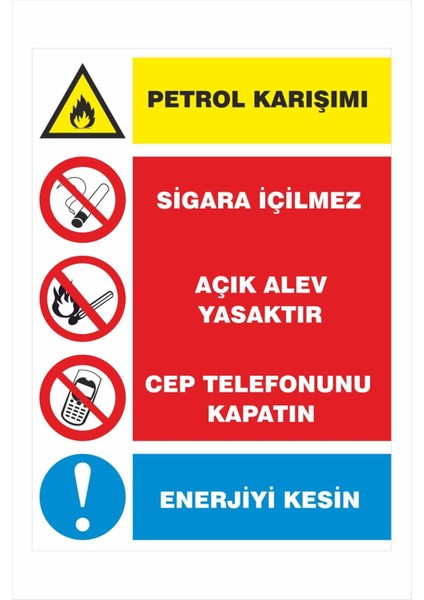 Petrol Karışımı Sigara Içilmez Açık Alev Yasaktır 25X35CM Iş Güvenliği Uyarı Ikaz Levhası