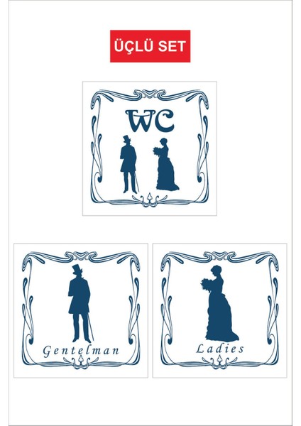 Wc Yönlendirme Yazısı Kadın Erkek Üçlü Set 20X20 cm Dakota Levha