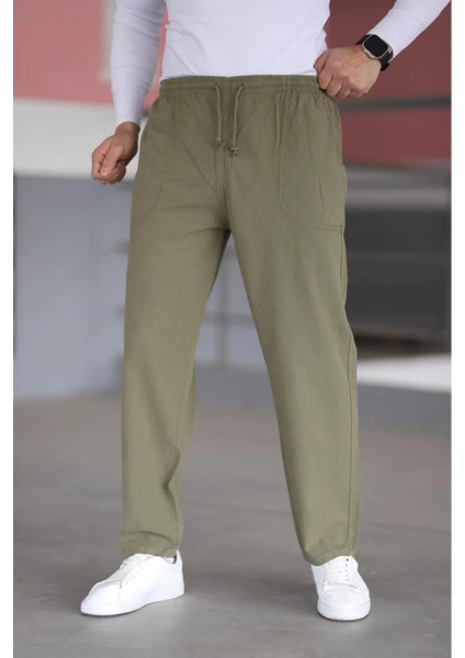 Haki Erkek Yazlık Keten Pantolon - Geniş Beden Seçeneği