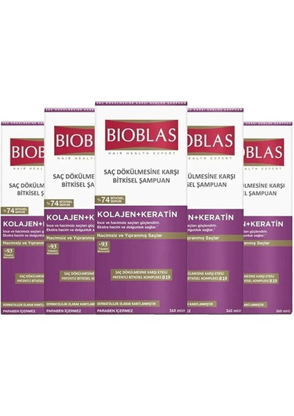 Kolajen & Keratin Etkili Bitkisel Şampuan 360 ml 5 Adet