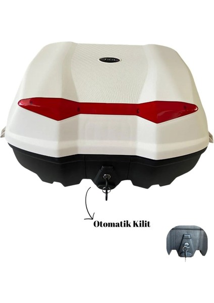 52 Litre Otomatik Kilit Motosiklet Çantası - (Sırt Dayama Pedi Dahil) - (Açık Gri)