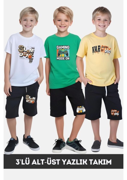 Erkek Çocuk Yazlık Slam Dunk-Gamıng-Varcity Baskılı Alt-Üst Takım