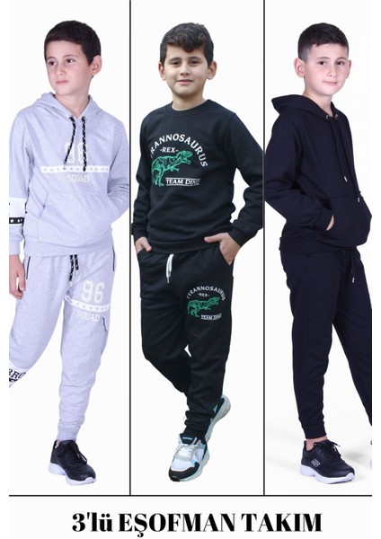 3'lü Erkek Çocuk 96-Trex-Düz Model Eşofman Takımı