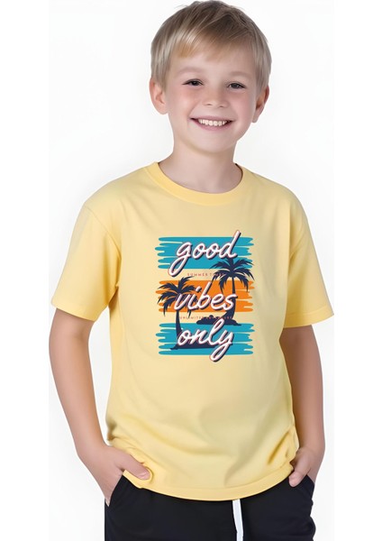 Erkek Çocuk Yazlık Good Vibes Only Baskılı Alt-Üst Takım