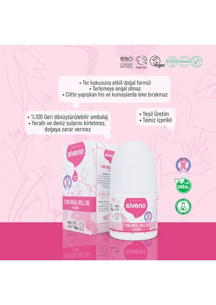 %100 Doğal Roll-On Kadın Deodorant Bitkisel Leke Bırakmayan Vegan 50 ml