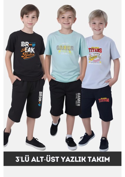 Erkek Çocuk Yazlık Slam Dunk-Gamıng-Varcity Baskılı Alt-Üst Takım