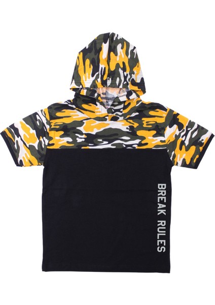 Erkek Çocuk 3'lü Kamuflaj Desenli Kapri-Baskılı Tişört- Kamuflaj Desenli Sweatshirt Alt Üst Takım