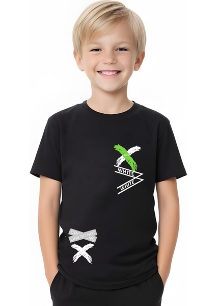 Erkek Çocuk 3lü Kombin Baskılı x Collection T-Shirt Kapri Eşofman Altı
