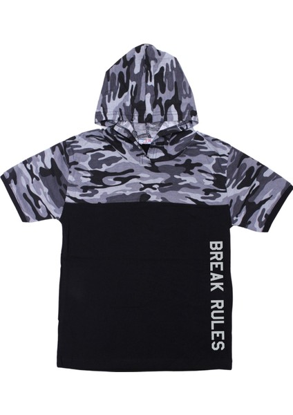 Erkek Çocuk 3'lü Kamuflaj Desenli Kapri-Baskılı Tişört- Kamuflaj Desenli Sweatshirt Alt Üst Takım
