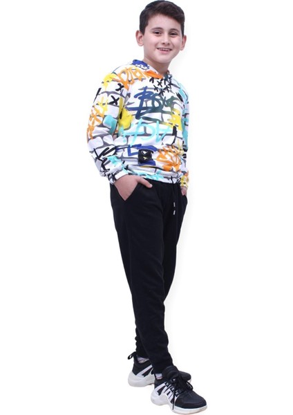 Desenli, Kapüşonlu, Unisex Sweatshirt-Eşofman Alt Üst Takım 2 Iplik modelleri