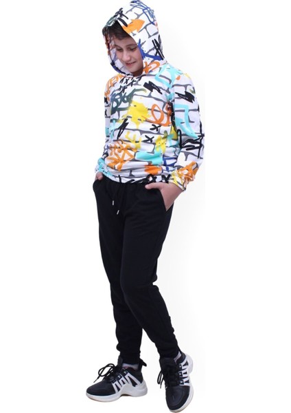 Desenli, Kapüşonlu, Unisex Sweatshirt-Eşofman Alt Üst Takım 2 Iplik indirimleri