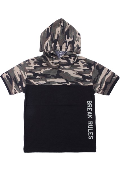 Erkek Çocuk 3'lü Kamuflaj Desenli Kapri-Baskılı Tişört- Kamuflaj Desenli Sweatshirt Alt Üst Takım