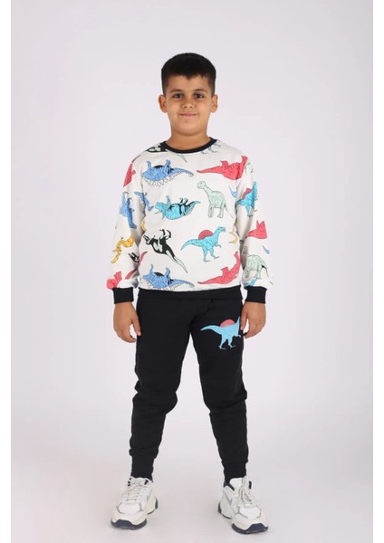 Erkek Çocuk Yuvarlak Yaka Dinazor Baskılı Alt-Üst Pijama Takımı
