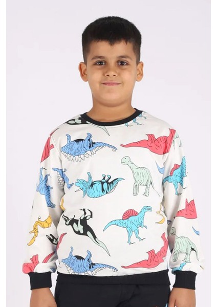Erkek Çocuk Yuvarlak Yaka Dinazor Baskılı Alt-Üst Pijama Takımı
