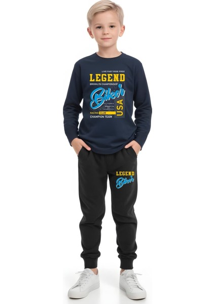 Erkek Çocuk Yazı Baskılı Yuvarlak Yaka Alt-Üst Pijama Takımı