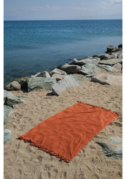 Coastline Kiremit Çift Tarafı Bukle 100X180 cm Boyasız %100 Organik Pamuk Saçaklı Plaj Havlusu