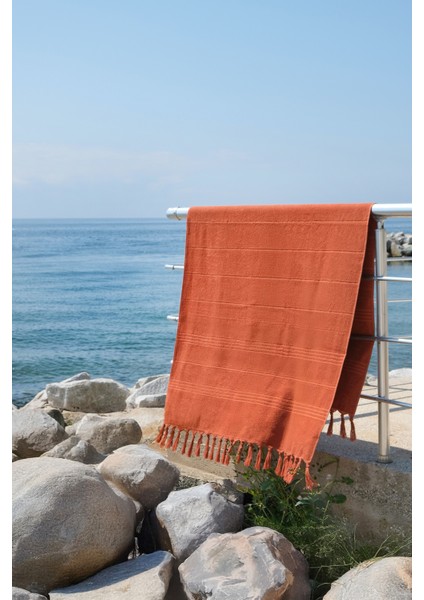 Coastline Kiremit Çift Tarafı Bukle 100X180 cm Boyasız %100 Organik Pamuk Saçaklı Plaj Havlusu