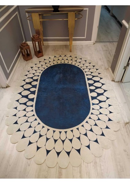 Lazer Kesim Damlacık Desenli Kaymaz Taban Yıkanabilir Leke Tutmaz Dot Taban Halı DRK8030-1