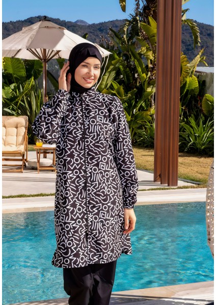 Hızlı Kuruyan Paraşüt Kumaş Desenli Tesettür Mayo - 2536