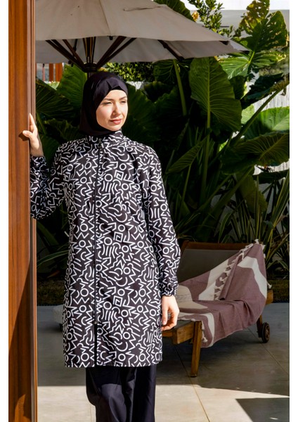 Hızlı Kuruyan Paraşüt Kumaş Desenli Tesettür Mayo - 2536 fırsatları