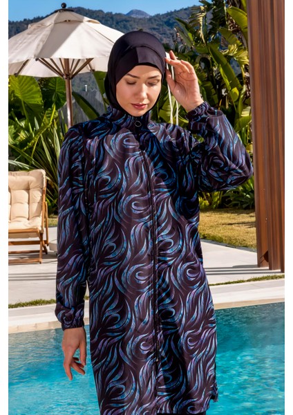 Hızlı Kuruyan Paraşüt Kumaş Desenli Tesettür Mayo - 2537