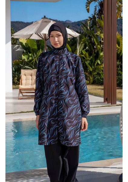 Hızlı Kuruyan Paraşüt Kumaş Desenli Tesettür Mayo - 2537 modelleri