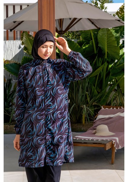 Hızlı Kuruyan Paraşüt Kumaş Desenli Tesettür Mayo - 2537 fırsatları