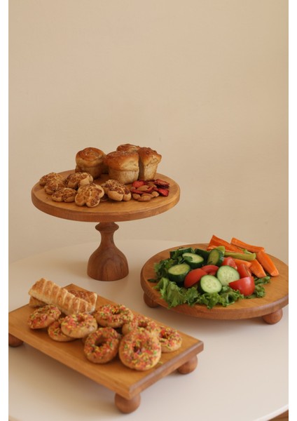 3'lü 29/17 cm Mummy, 29 cm Risus ve 17X30 cm Risus Ahşap Ayaklı Pasta Kurabiye Sunum Servis Tabağı fiyatları
