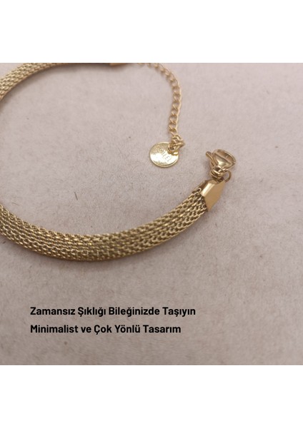 Şık ve Dayanıklı Altın Rengi Hasır Çelik Bileklik