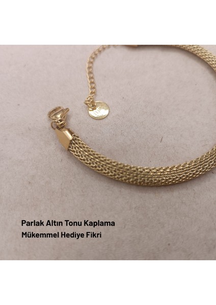 Şık ve Dayanıklı Altın Rengi Hasır Çelik Bileklik