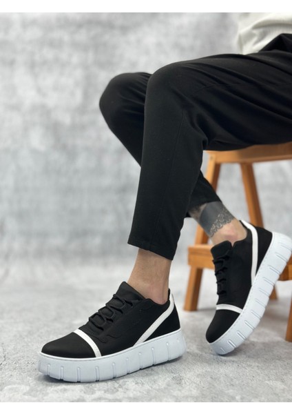ET0666 Siyah Beyaz Yüksek Taban Erkek Günlük Ayakkabı