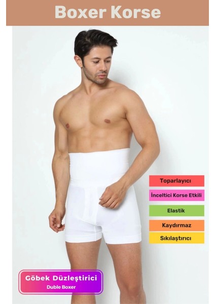 Premium Özel Basen Toparlayıcı Göbek Düzleştirici Bel Inceltir Erkek Duble Boxer Korse