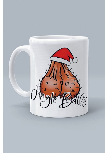 jingle Balls Noel Yılbaşı Yeniyıl Male Balls Erkek Taşşak Tasarım Baskılı Beyaz Klasik Kupa Bardak