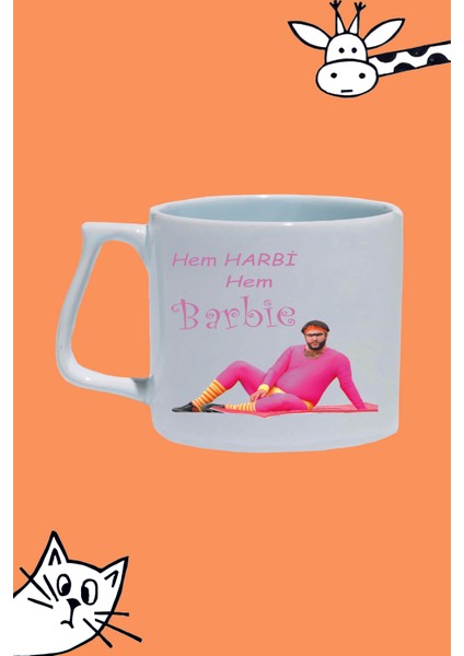 Hem Harbi Hem Barbi Tasarım Baskılı Beyaz Lüks Sap Kupa Bardak