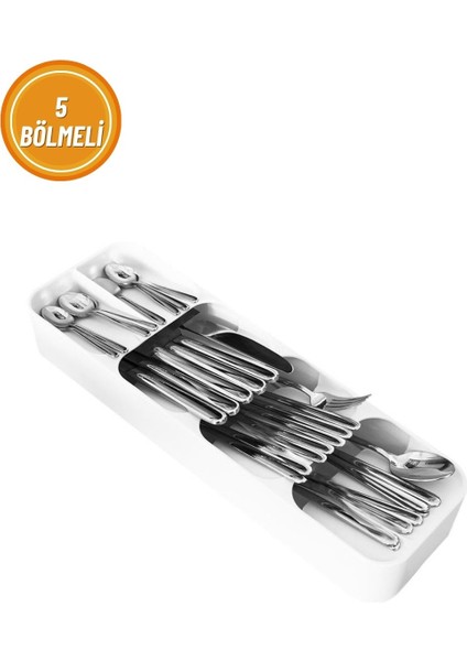 5 Bölmeli Çekmece Kaşıklık 39 x 11 Cm, Antrasit
