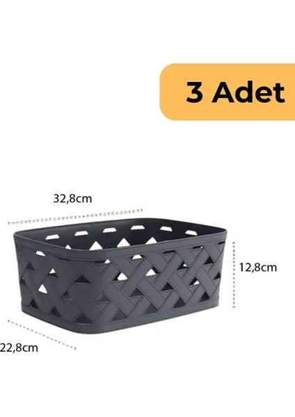 Deri Desenli Sepet, 3'lü Set, Antrasit