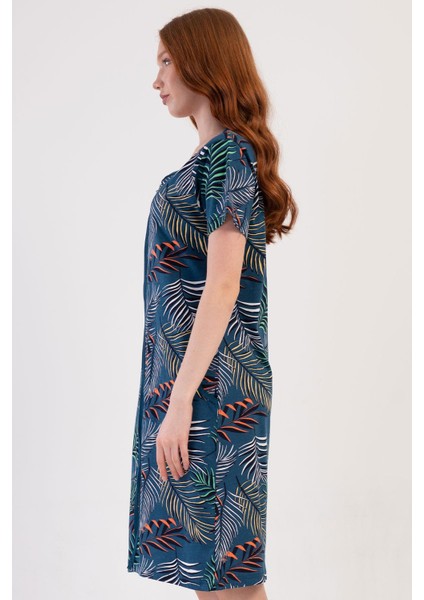 Kadın Kısa Kol Fermuarlı Petrol Ev Elbisesi 410068-5136 fiyatları