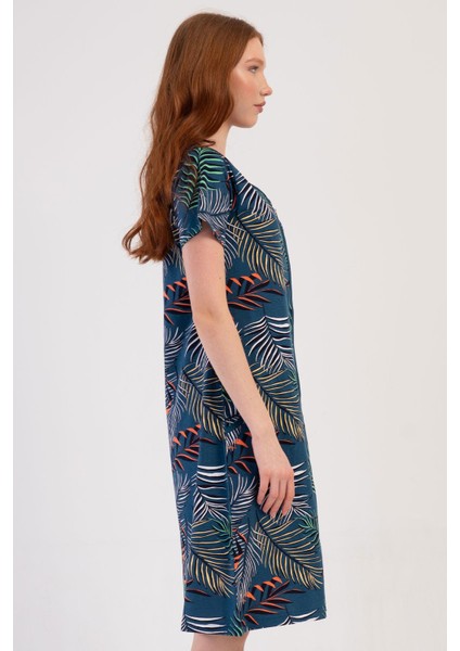 Kadın Kısa Kol Fermuarlı Petrol Ev Elbisesi 410068-5136 modelleri