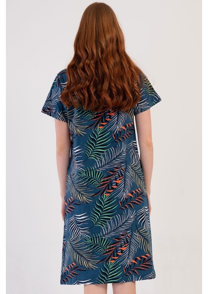 Kadın Kısa Kol Fermuarlı Petrol Ev Elbisesi 410068-5136 fırsatları