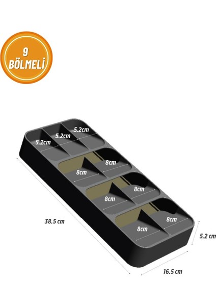 9 Bölmeli Çekmece Kaşıklık 38 x 17 cm fırsatları
