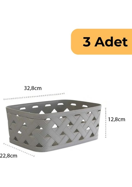 Deri Desenli Sepet, 3'lü Set, Gri