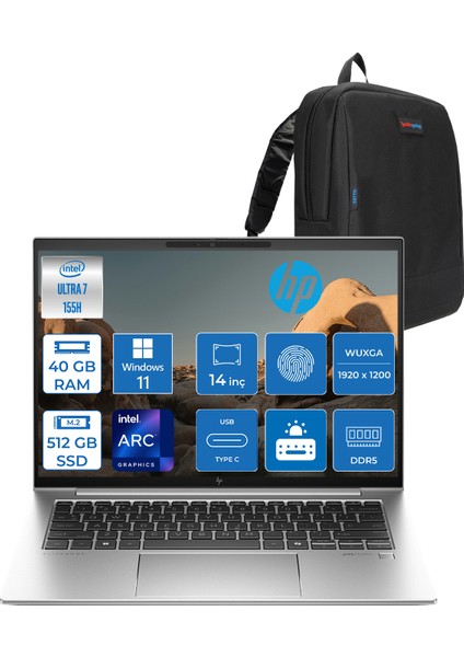 Elitebook 840 G11 Wolfpro Intel ULTRA7-155H Aı 40GB Ddr5 512GB SSD 14"wuxga (1920 x 1200), IPS 400NITS WINDOWS11PRO Dizüstü Bilgisayar BB2RK8ESW13+ZETTAÇANTA