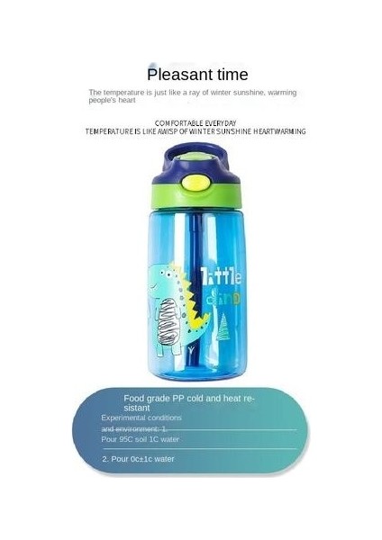 480ML Çocuk Su Kupası Saman ve Karikatür Desenli Desen Anti-Fall Duck-Duck Bullet Kapak Plastik Su Kupası (Yurt Dışından)