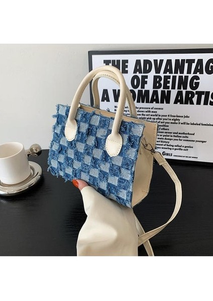 Dama Tahtası Dikiş Denim Kare Ekose Küçük Kare Çanta Kadınlar, Avrupa ve Amerikan Retro Gündelik Omuz Messenger El Çantası (Yurt Dışından) fiyatları