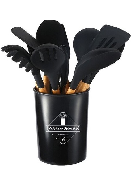 12 Adet Kit Silikon Ahşap Saplı Turner Çorba Kaşığı Spatula Fırça Kazıyıcı Makarna Yumurta Çırpıcı Yapışmaz Tava Mutfak Pişirme Araçları (Yurt Dışından)