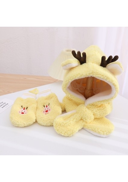 Peluş Noel Eln + Şapka + Atkı Seti - Gri (Yurt Dışından)