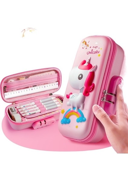 Şifreli Kilit Kalem Kutusu Sevimli Yaratıcı Çok Katmanlı Çok Fonksiyonlu Kırtasiye Kutusu (Yurt Dışından)